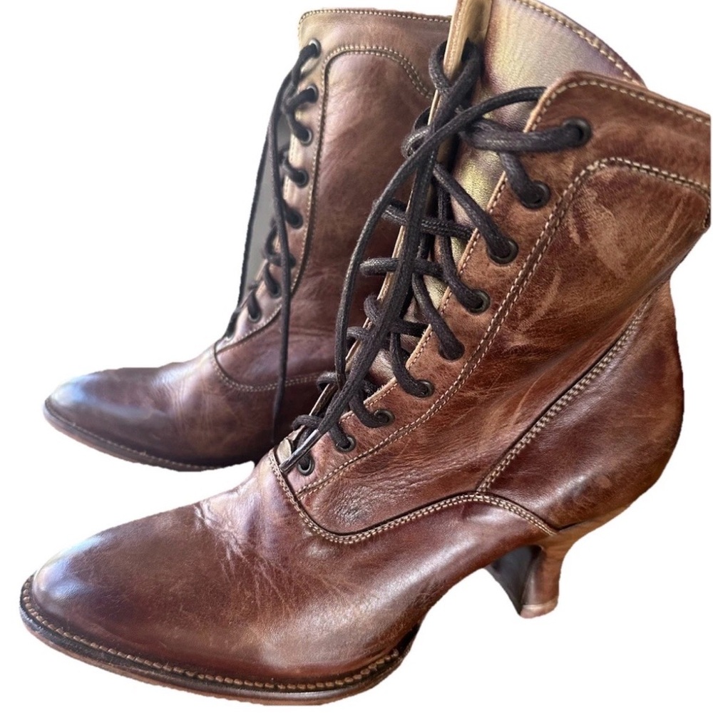 Oak Tree Farms Retro Old West  Lace Up Victorian Boots Booties Leather